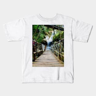Bamboo footbridge to waterfall Kids T-Shirt